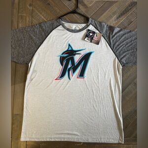 Stitches Gray and White Miami Marlins Short Sleeve Tee